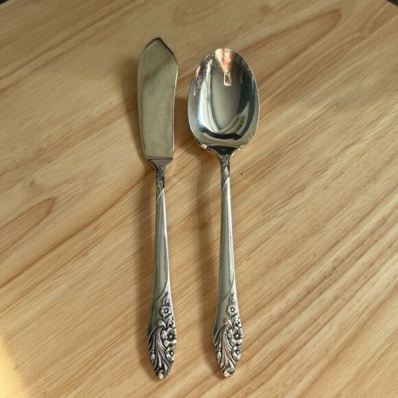 Vtg Evening Star Oneida Silverplated 1950 Butter Knife & Sugar Spoon Community - Picture 1 of 7